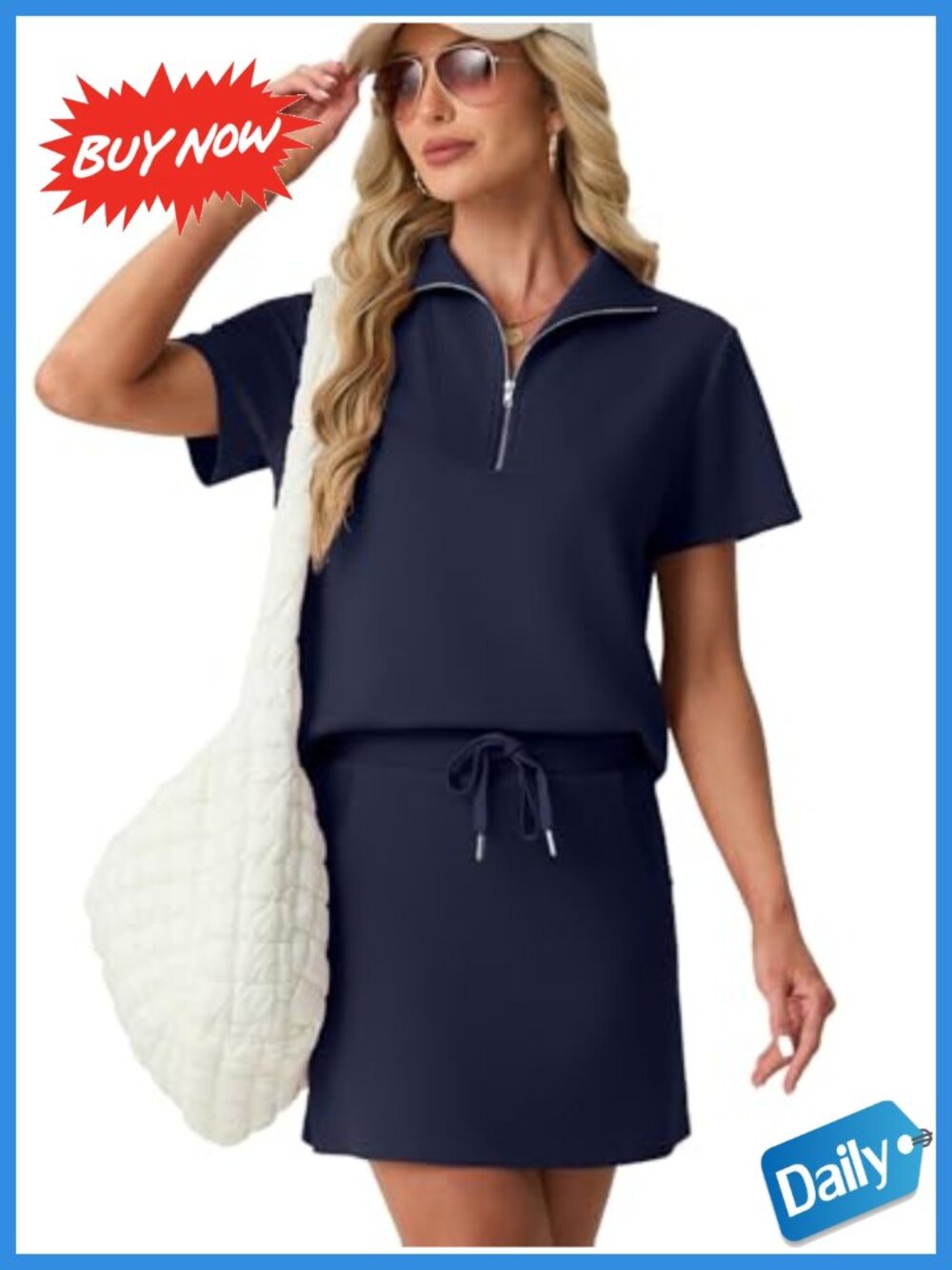 Women's 2-Piece Tennis Skort Set Half Zip Short Sleeve Athletic Activewear